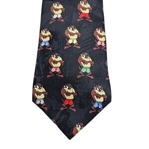 Vintage 90s Looney Tunes Mens Neck Tie Taz Classic Black One Size Polyester